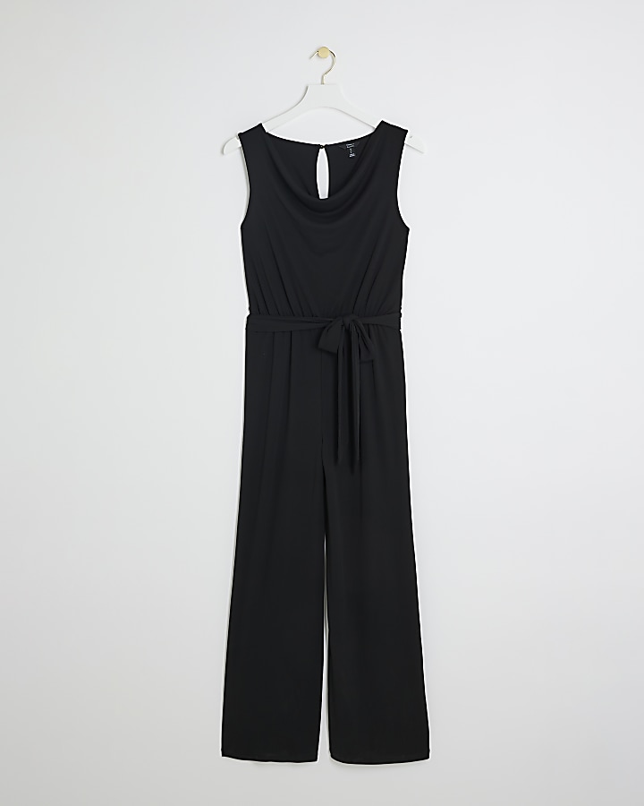 Black cowl neck belted jumpsuit River Island