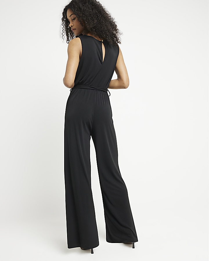 Black cowl neck belted jumpsuit River Island