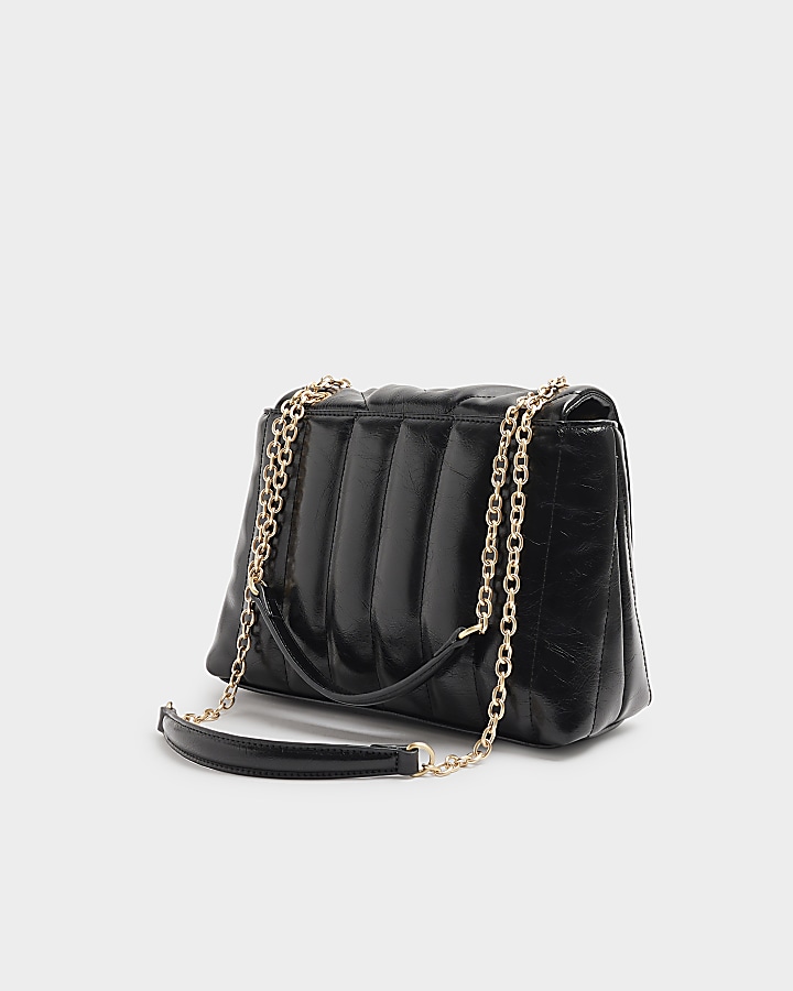 Black quilted chain strap shoulder bag River Island
