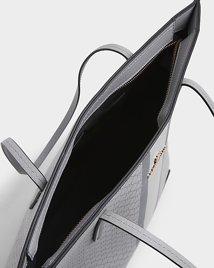 Grey RI monogram stripe tote bag River Island