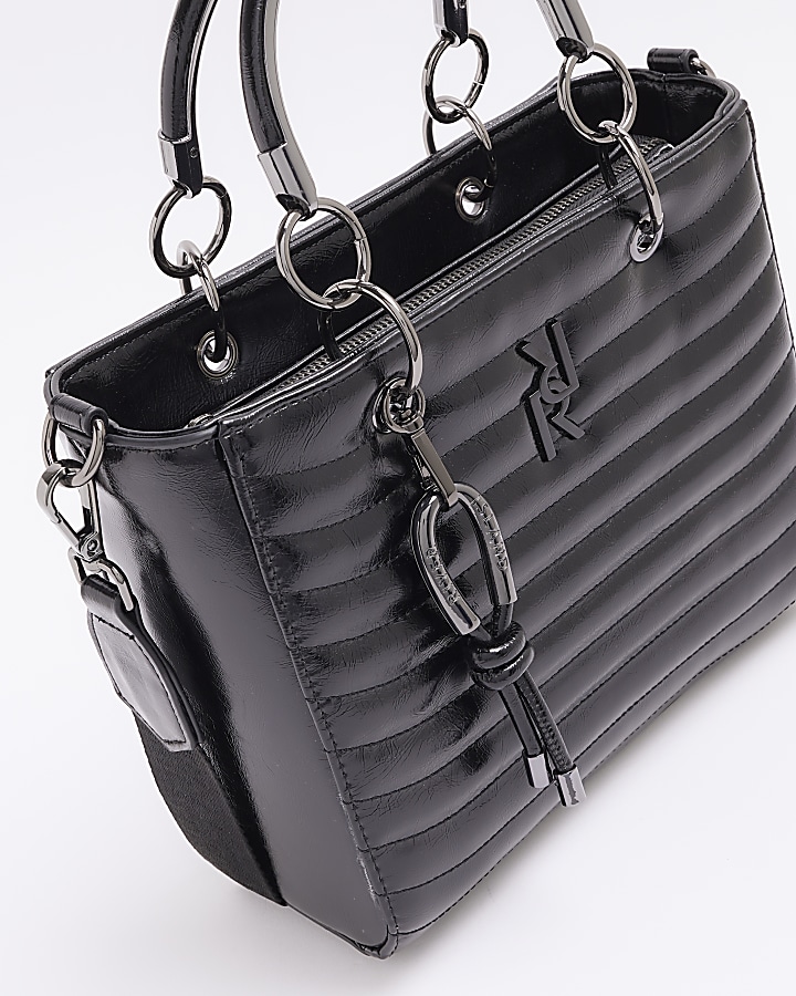 Black quilted tote bag River Island