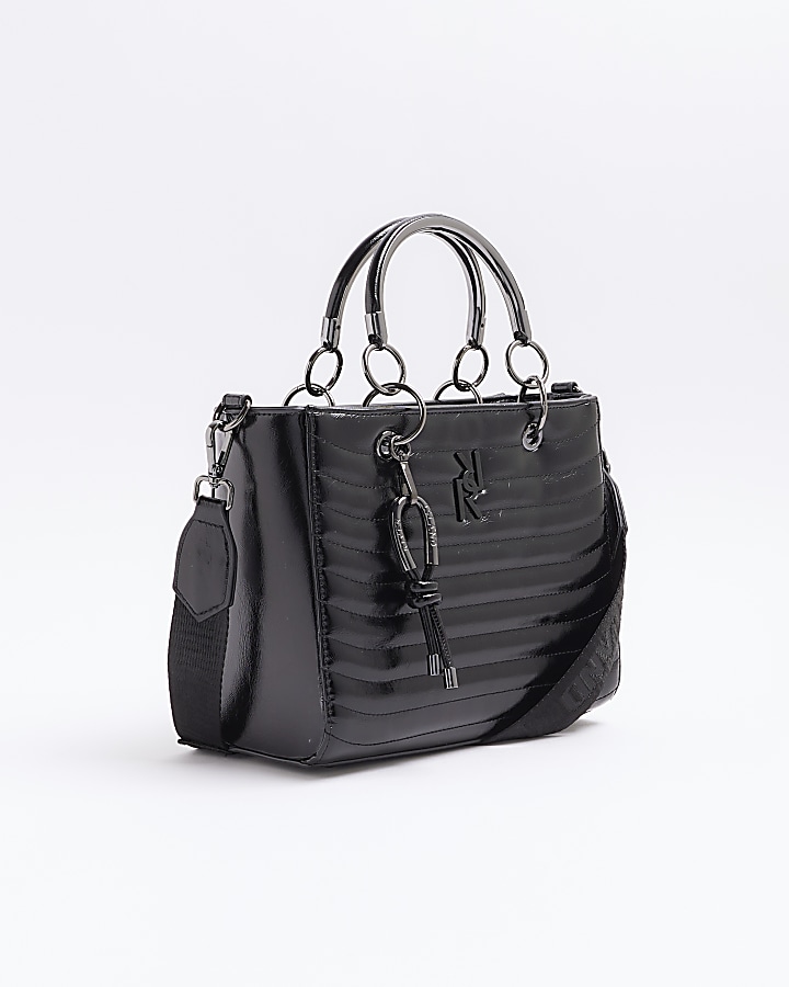 Black quilted tote bag River Island
