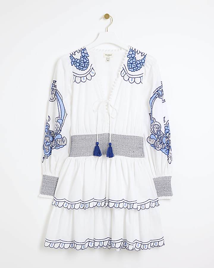 White Broderie Embroidered Swing Mini Dress River Island