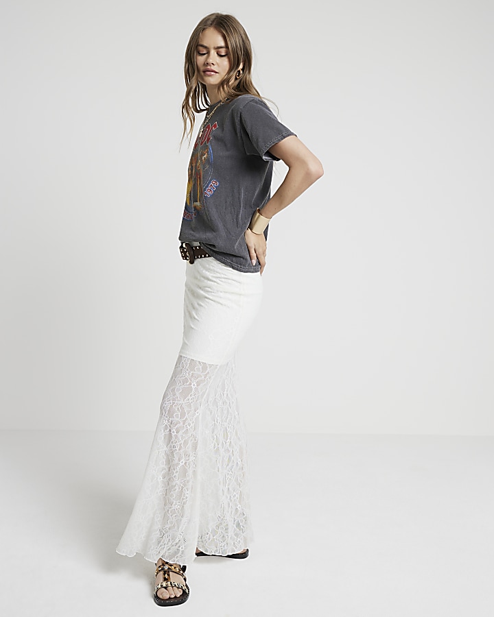 Cream Lace Maxi Skirt River Island