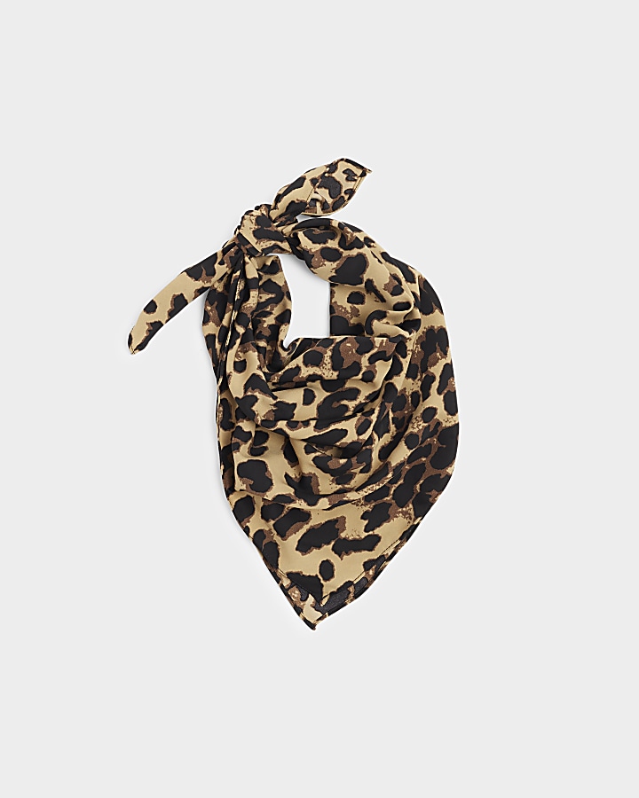 Brown leopard print hair scarf River Island
