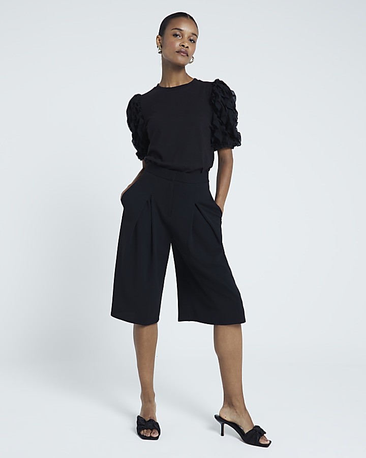 Black Ruffle Tshirt River Island