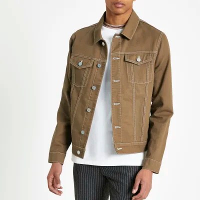 Brown contrast stitch denim jacket River Island