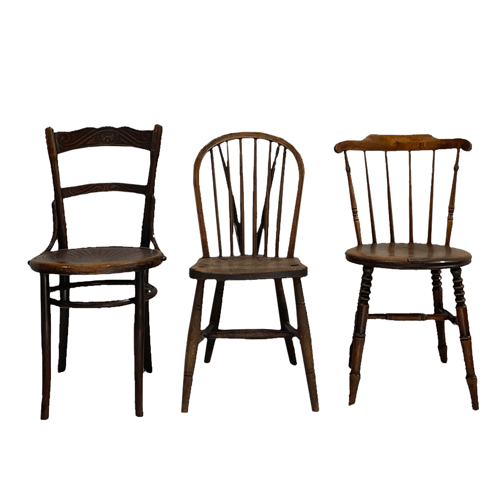 The Bunbury Antique Wooden Chair Array Wedding and Event Hire