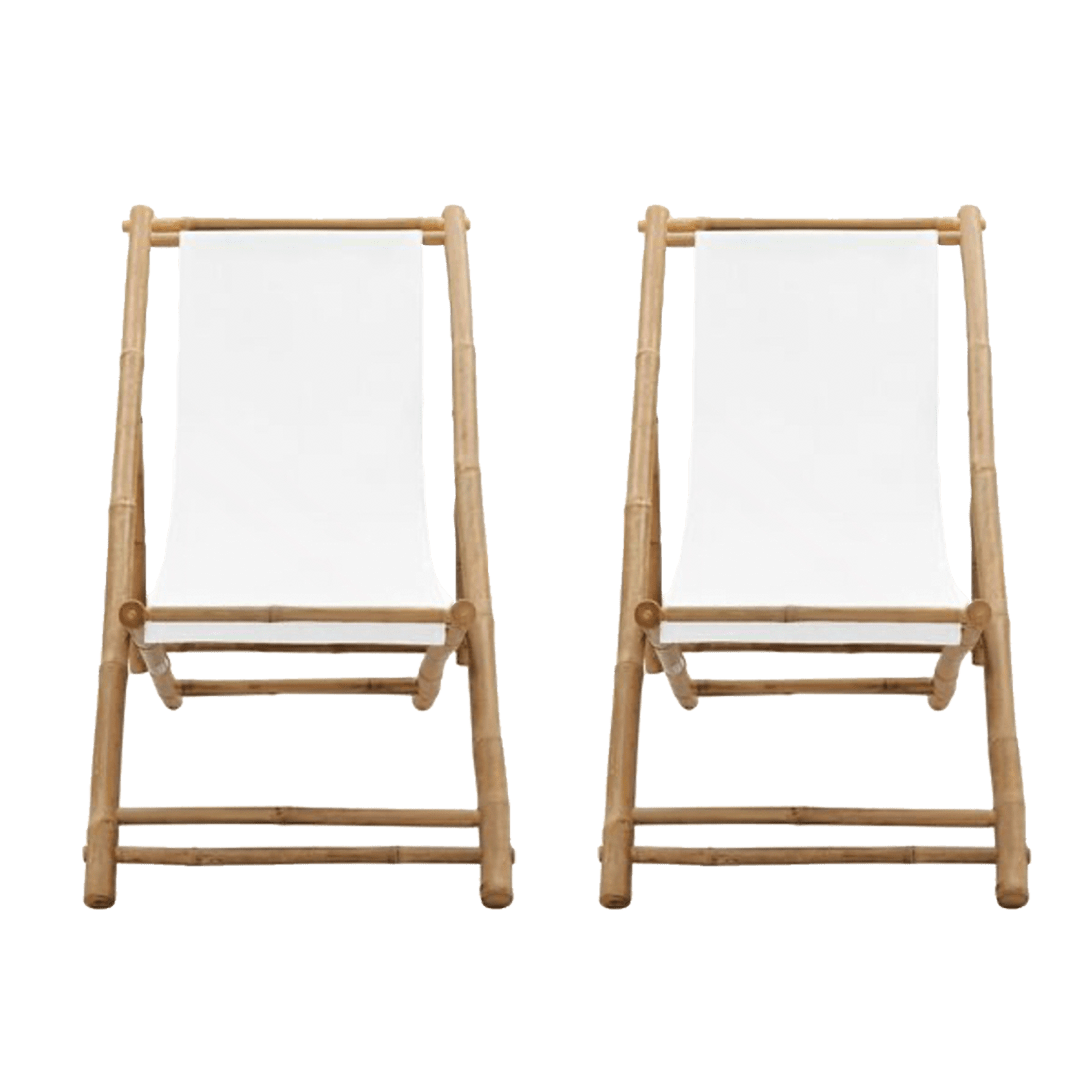 The Nikolia Bamboo Deck Chair White Array Wedding and Event Hire