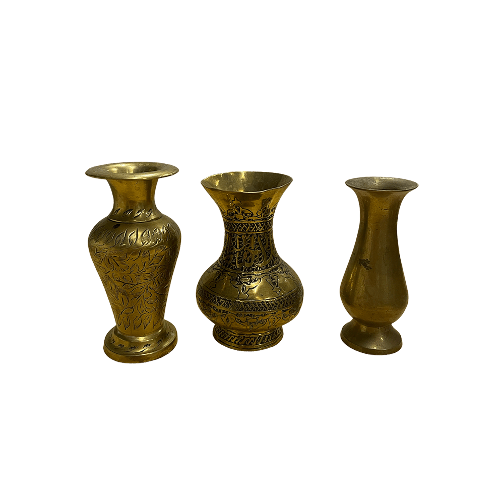 The Salma Small Brass Bud Vase Array Wedding and Event Hire