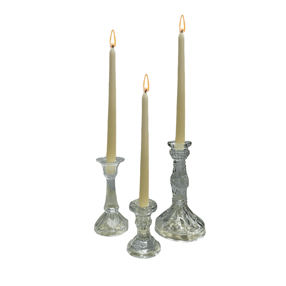 The Bray Vintage Glass Candlestick Array Wedding and Event Hire