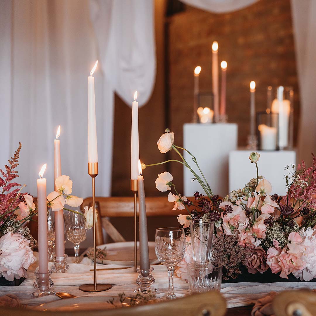 The Conna Large Brushed Gold Modern Candle Holder Array Wedding and