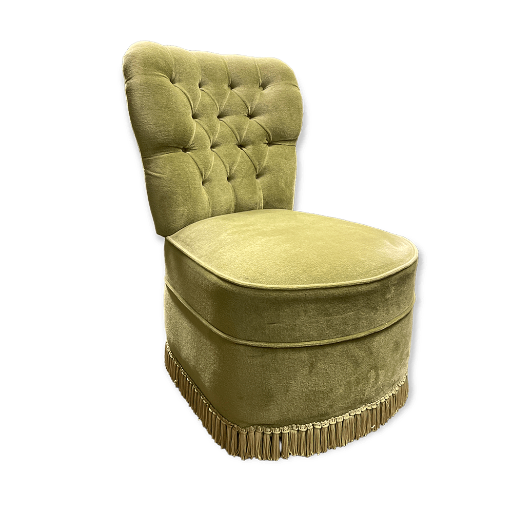 The Bourne Velvet Fringed Tub Chair Array Wedding and Event Hire