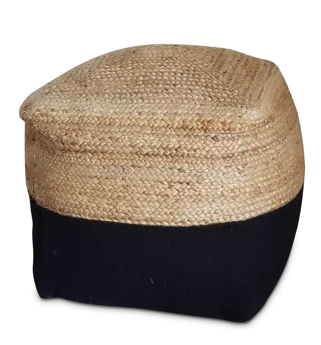 Black & Jute Pouf Borrowed Charm