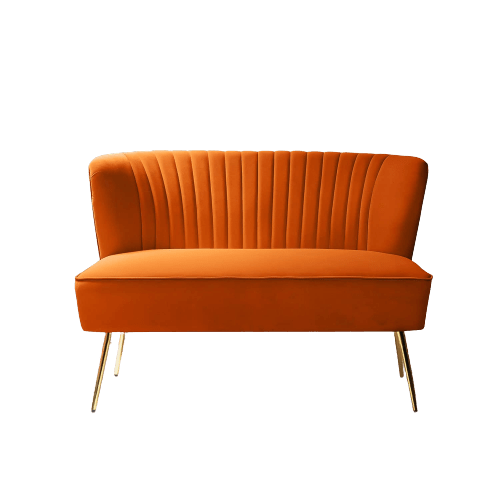 Orange Velvet Loveseat w/Gold Legs "Autumn" Making It Matthews
