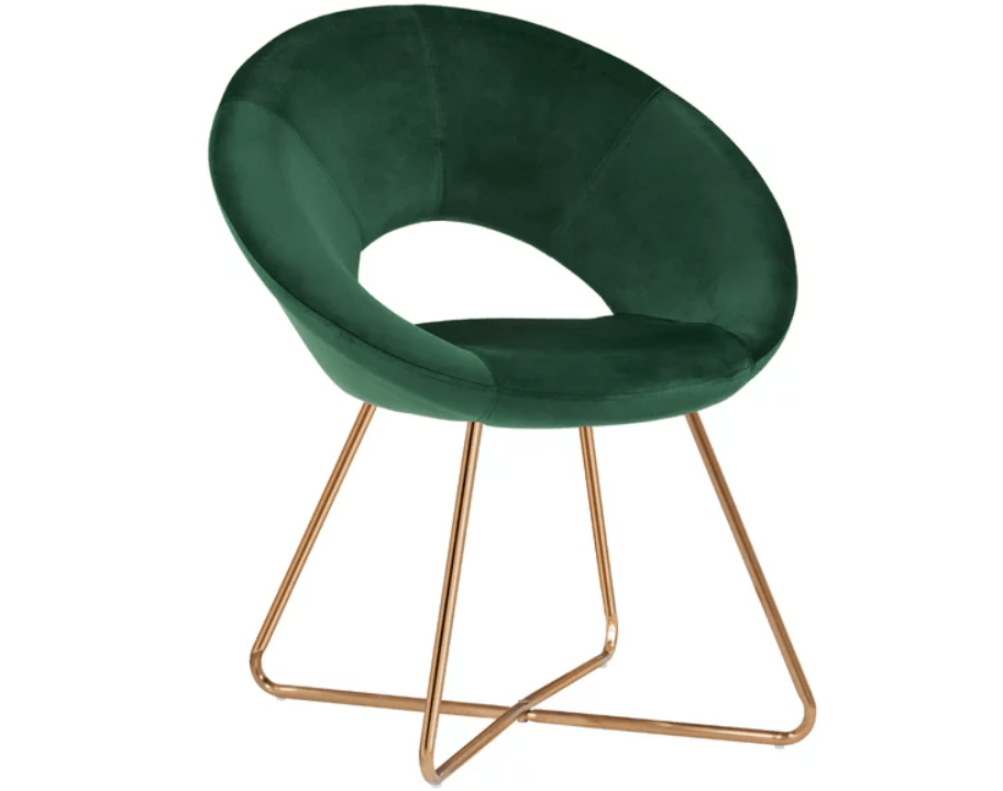 Emerald Green Velvet Modern Round Chair with Gold Cross Legs Making