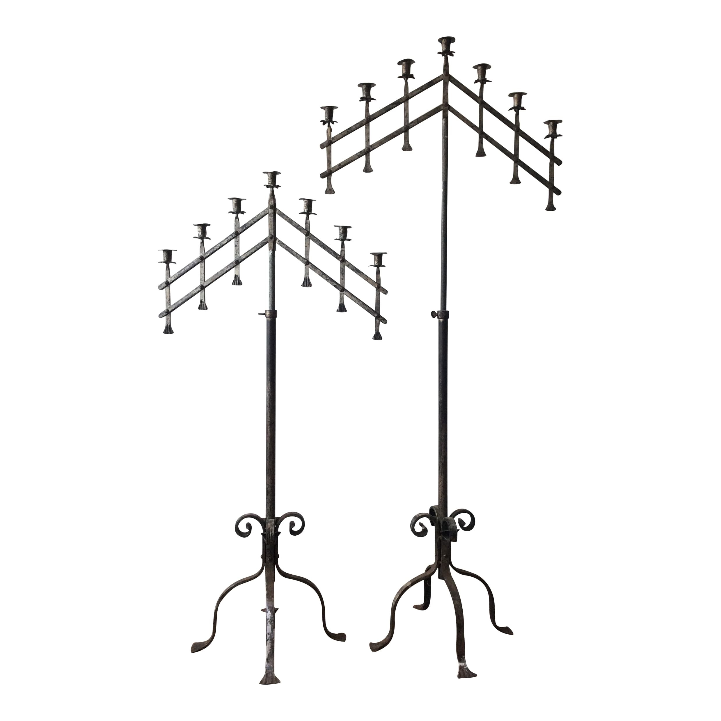 Pair of Silver 7Taper Floor Candelabras Relics Rentals