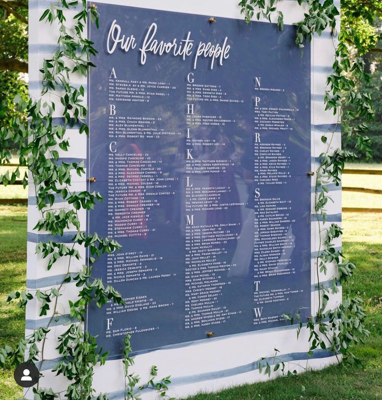 Blue Stripe Acrylic Escort Wall DC Wedding & Event Rentals White