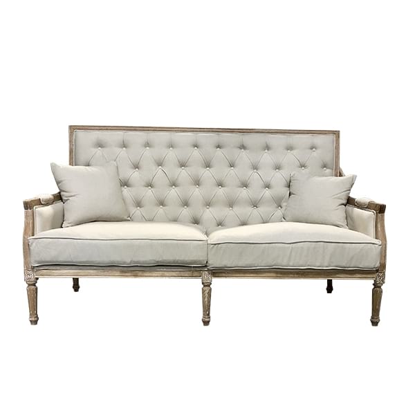 Norfolk Tufted Linen Sofa DC Wedding & Event Rentals White Glove