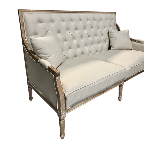 Norfolk Tufted Linen Sofa DC Wedding & Event Rentals White Glove