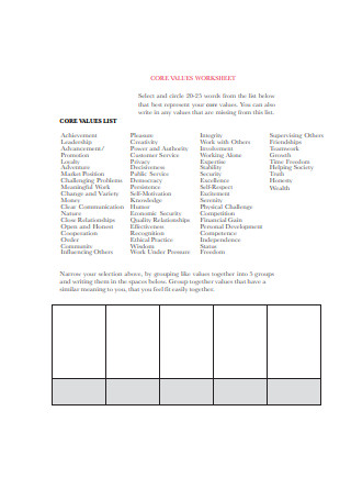 28+ SAMPLE Core Values Lists in PDF | MS Word | Excel