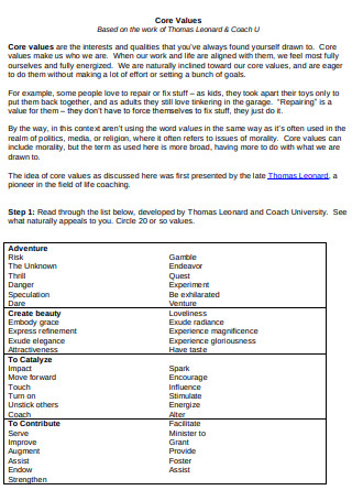 28+ SAMPLE Core Values Lists in PDF | MS Word | Excel