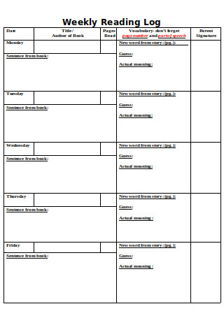 50+ SAMPLE Reading Log Templates for Kids, Middle School & Adults in