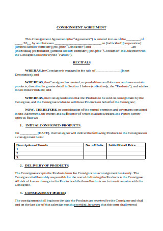 38+ SAMPLE Consignment Agreements in PDF | MS Word