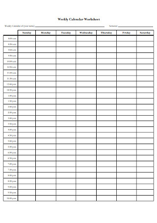 48+ SAMPLE Weekly Calendar Templates in PDF | MS Word | Excel