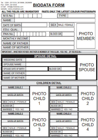 25+ SAMPLE Biodata Form Templates in PDF | MS Word