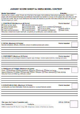 44+ SAMPLE Judging Score Sheet Templates in PDF | MS Word