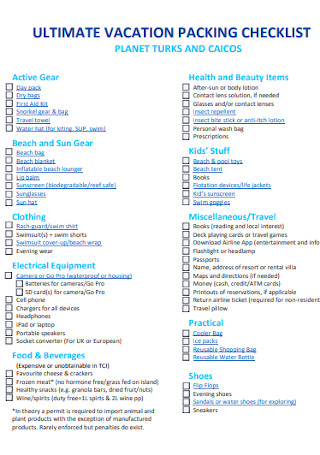 50+ Sample Vacation Checklists in PDF | MS Word
