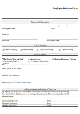 7+ FREE Employee Write Up Form Samples to Download