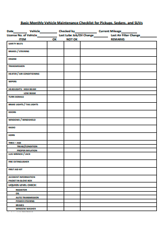 8+ FREE Vehicle Maintenance Checklist Samples to Download