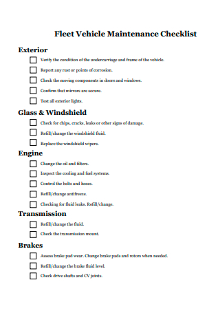 8+ FREE Vehicle Maintenance Checklist Samples to Download