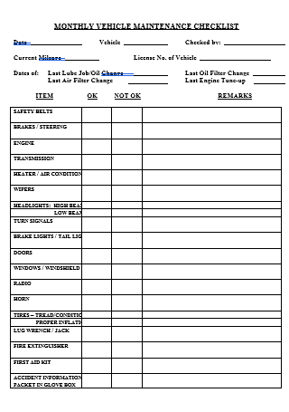 Preventive Maintenance Forms For Trucks