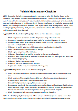 12+ Vehicle Maintenance Checklist Samples, PDF, Word