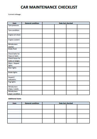 8+ FREE Car Maintenance Checklist Samples to Download