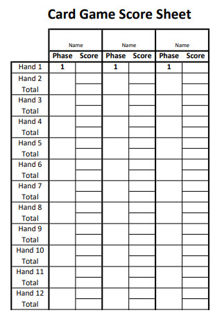 Phase 10 Score Sheet