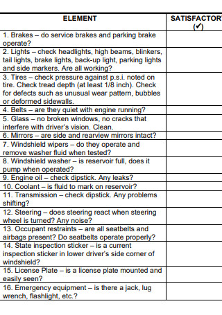 4+ FREE Fleet Vehicle Inspection Checklist Samples to Download