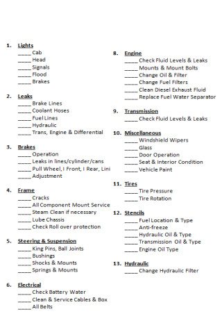 4+ FREE Fleet Vehicle Inspection Checklist Samples to Download