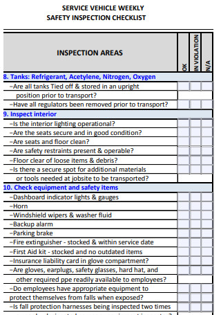 8+ FREE Weekly Vehicle Inspection Checklist Samples to Download