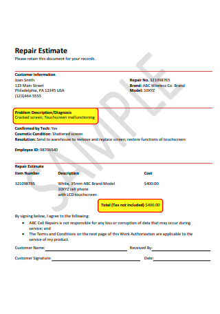 20+ FREE Repair Estimate Samples to Download