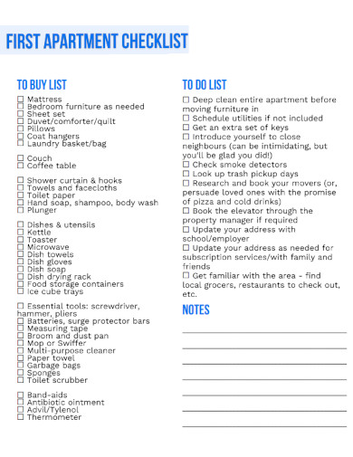 23+ FREE First Apartment Checklist Samples to Download