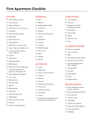23+ FREE First Apartment Checklist Samples to Download