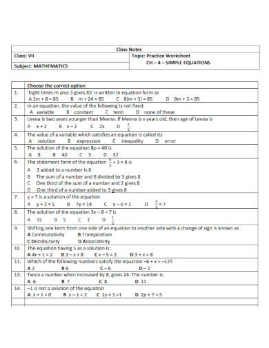 30+ FREE Solving Equations Worksheet Samples to Download