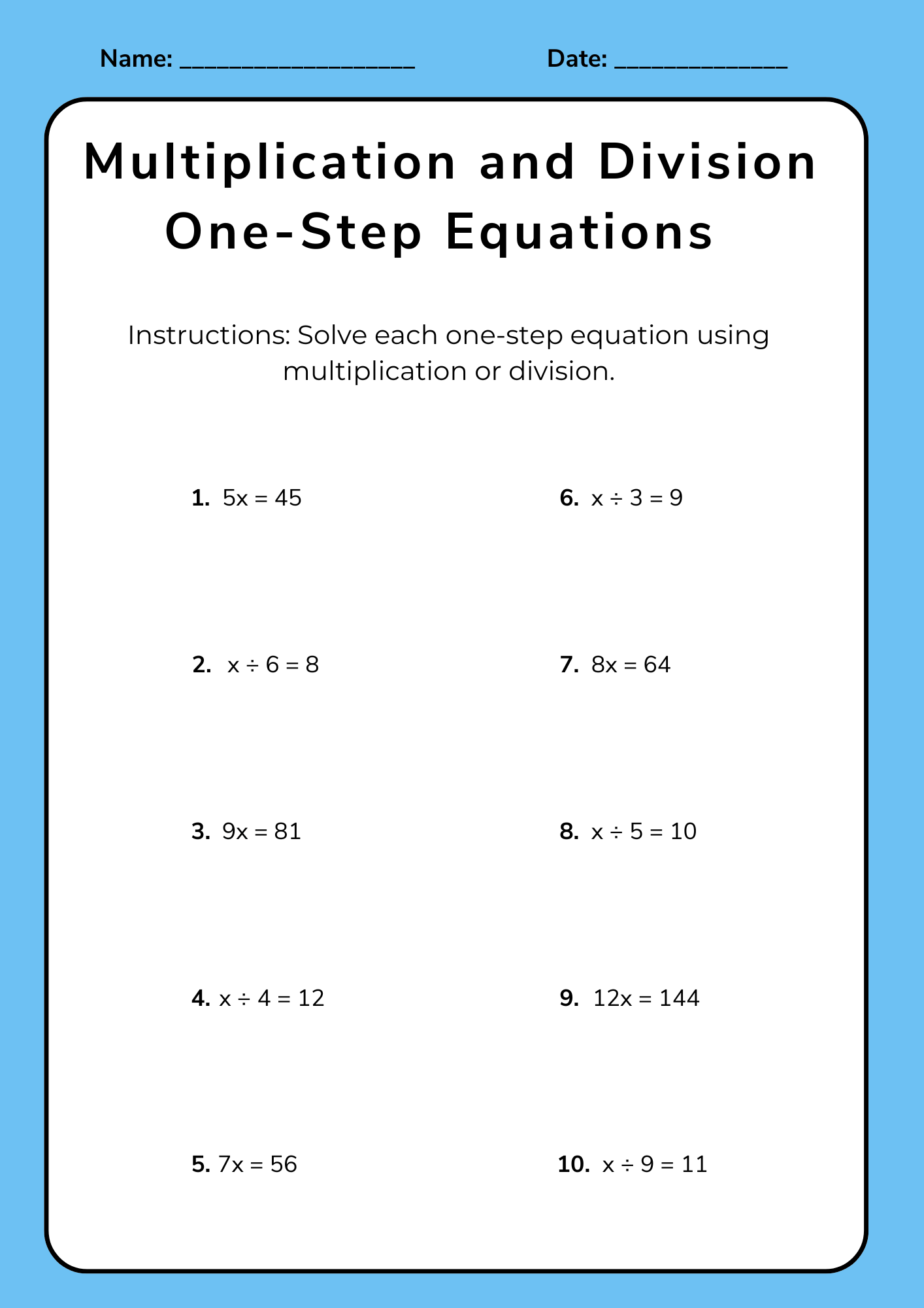 30+ One Step Equations Worksheet Samples to Download