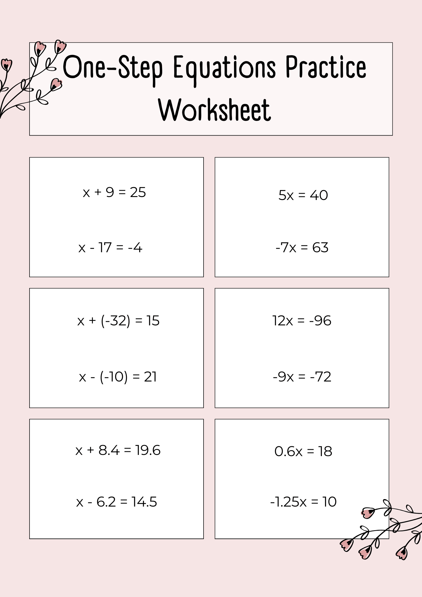 30+ One Step Equations Worksheet Samples to Download