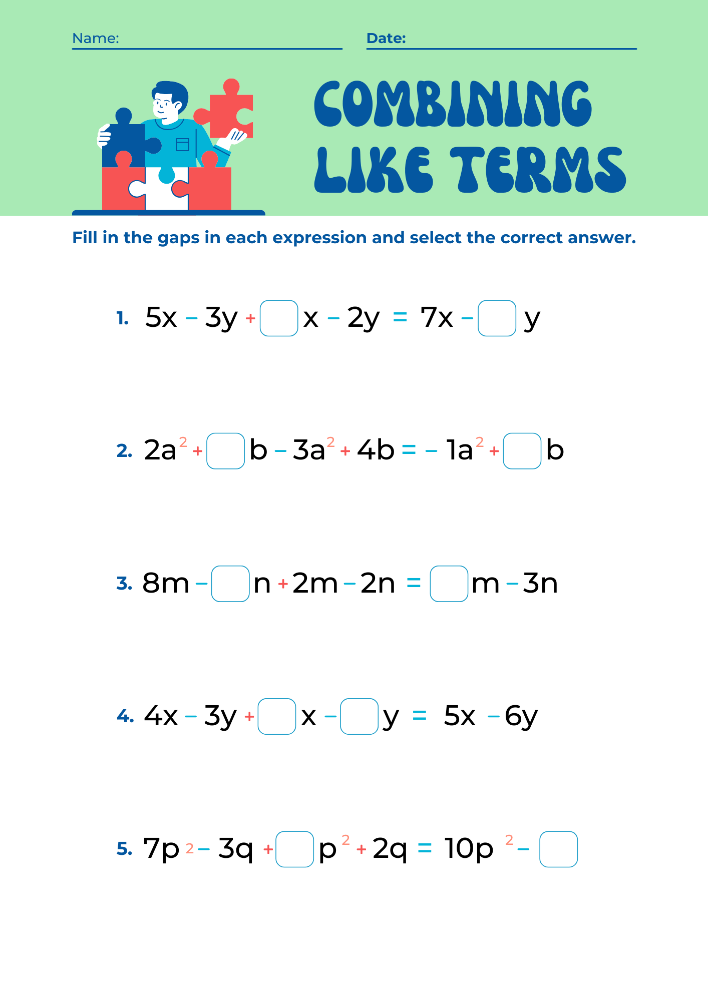 30+ Combining Like Terms Worksheet Samples to Download