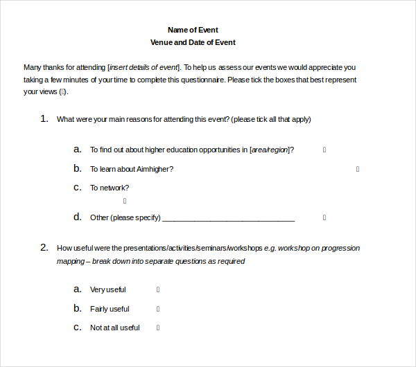 Sample Event Feedback Forms 8+ Free Documents in PDF, Word